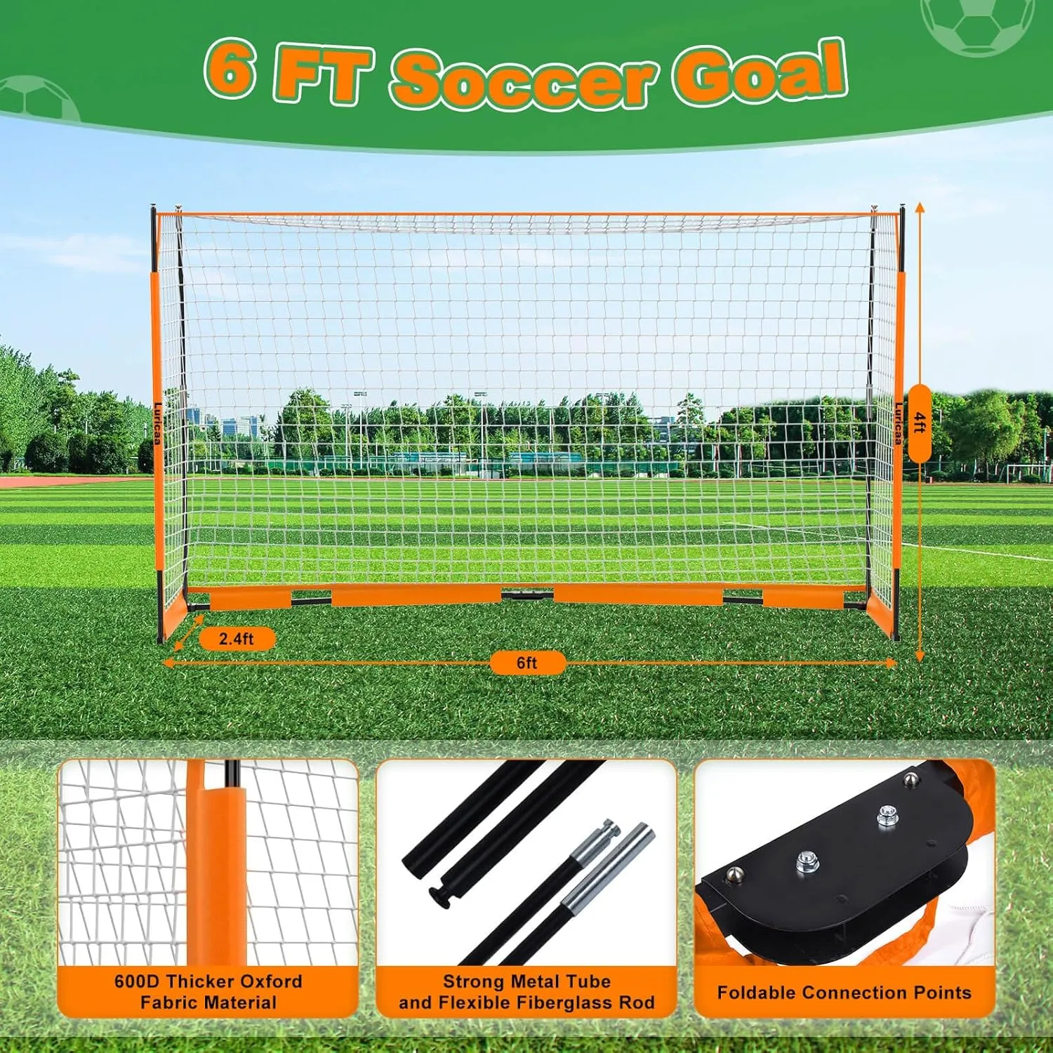 Collapsible Soccer Goal, 12×6 ft Portable Soccer Goal Net for Backyard, Quick Setup Soccer Goals with 1 Carry Bag, 1 Agility Ladder, 4 Ground Nails,12 Training Cones