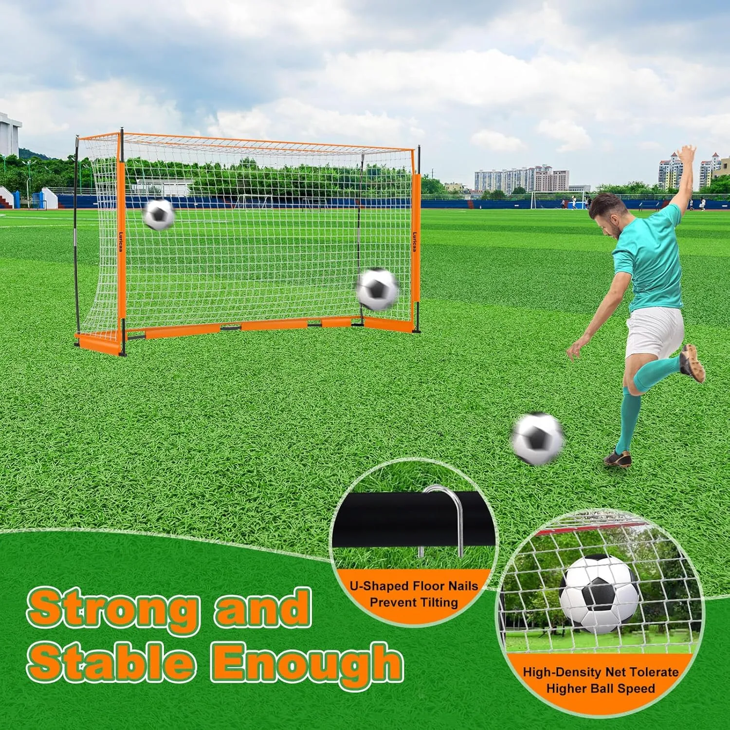 Collapsible Soccer Goal, 12×6 ft Portable Soccer Goal Net for Backyard, Quick Setup Soccer Goals with 1 Carry Bag, 1 Agility Ladder, 4 Ground Nails,12 Training Cones