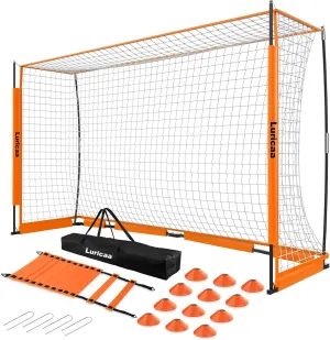 Collapsible Soccer Goal, 12×6 ft Portable Soccer Goal Net for Backyard, Quick Setup Soccer Goals with 1 Carry Bag, 1 Agility Ladder, 4 Ground Nails,12 Training Cones