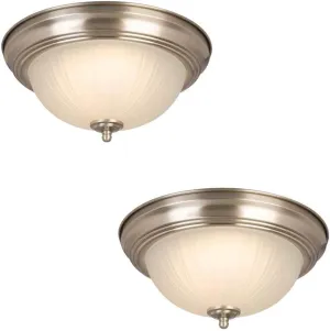 Commercial Electric 11 in. 100-Watt Equivalent Brushed Nickel Integrated LED Flush Mount with Frosted Glass Shade (2-Pack)