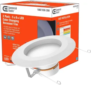 Commercial Electric 6 in. Matte White Integrated LED Recessed Trim 5-Ways (2-Pack)