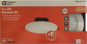 Commercial Electric 6 in, White Flush Round Wet Rated LED Integrated Recessed Lighting Kit (6 Pack)