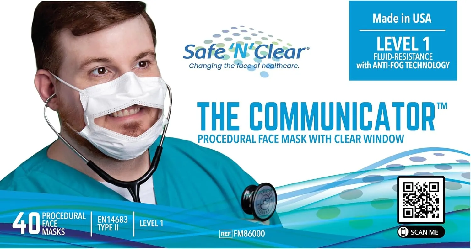 Communicator Surgical Mask (40 pack) | Medical Grade Disposable Face Masks | Transparent Protective Masks
