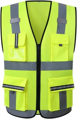 Construction Vest Double Placket for All Seasons Reflective Clothing Car Protective Clothing Increase Motorcycle Riding Vest Safety Vest mesh (Color : Fluorescent Yellow)
