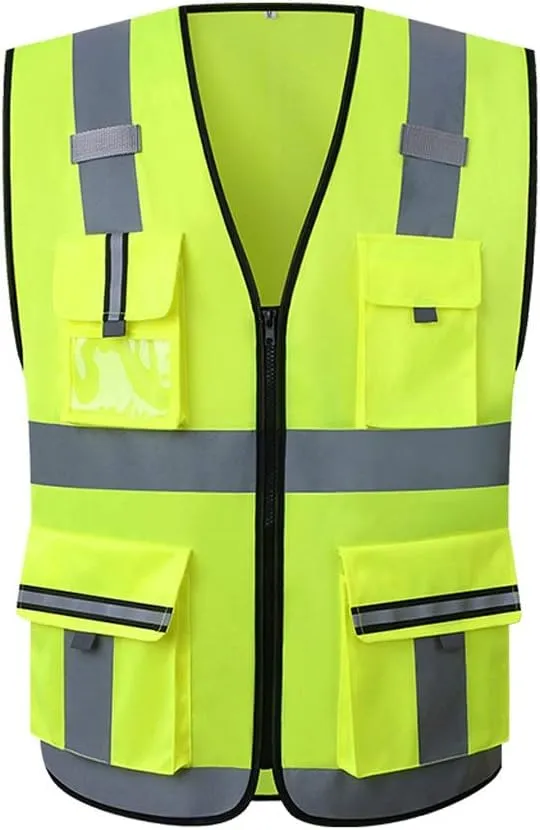 Construction Vest Double Placket for All Seasons Reflective Clothing Car Protective Clothing Increase Motorcycle Riding Vest Safety Vest mesh (Color : Fluorescent Yellow)