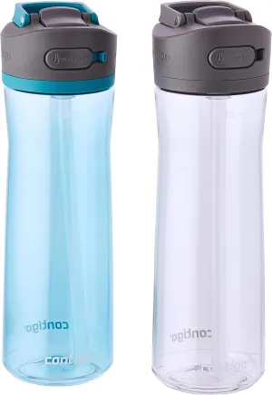 Contigo Ashland 2.0 Leak-Proof Water Bottle with Lid Lock and Angled Straw, Dishwasher Safe, Interchangeable Lid, Pack of 2, 24oz, Juniper/Sake