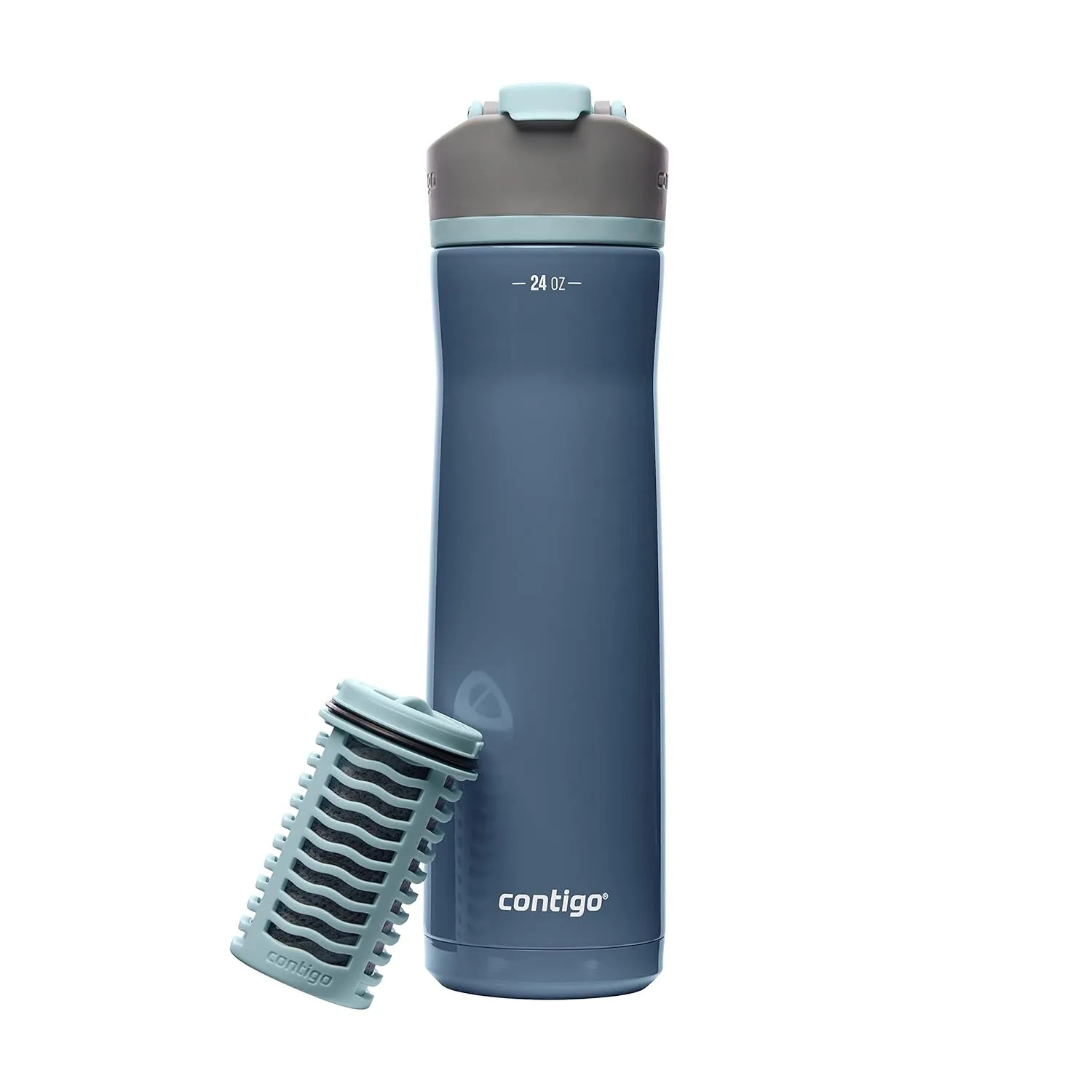 Contigo Clybourn Chill Stainless Steel FreeFlow Filter Water Bottle with AUTOSEAL, 24oz., Dark Ice