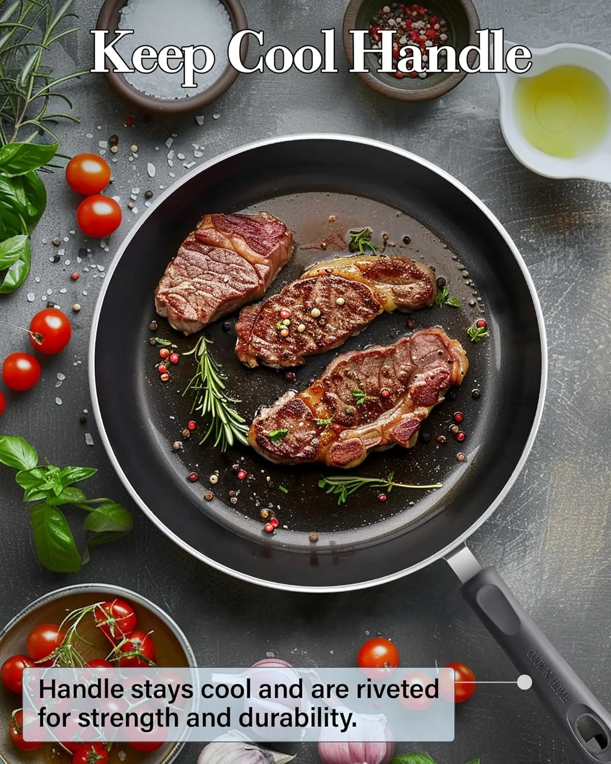 Cook N Home Pots and Pans Nonstick Cookware Set 12-Piece, Kitchen Cooking Set with Frying Pans and Saucepans, Induction Compatible, Marble Red