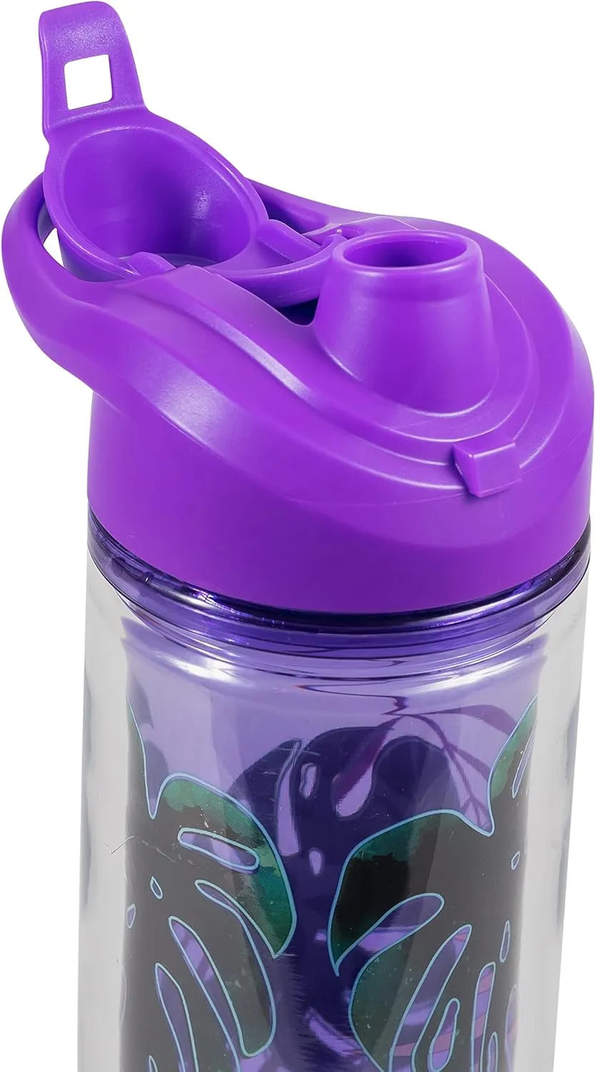 COOL GEAR Essence Chugger Water Bottle with Wide Mouth & Flip Up Design | Double-Wall Insulation and Carry Loop For Easy On-The-Go Use (2-Pack, 20 oz, Unicorn/Leaves)