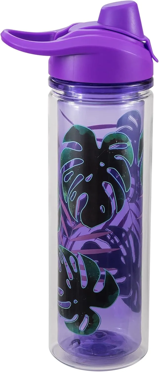 COOL GEAR Essence Chugger Water Bottle with Wide Mouth & Flip Up Design | Double-Wall Insulation and Carry Loop For Easy On-The-Go Use (2-Pack, 20 oz, Unicorn/Leaves)
