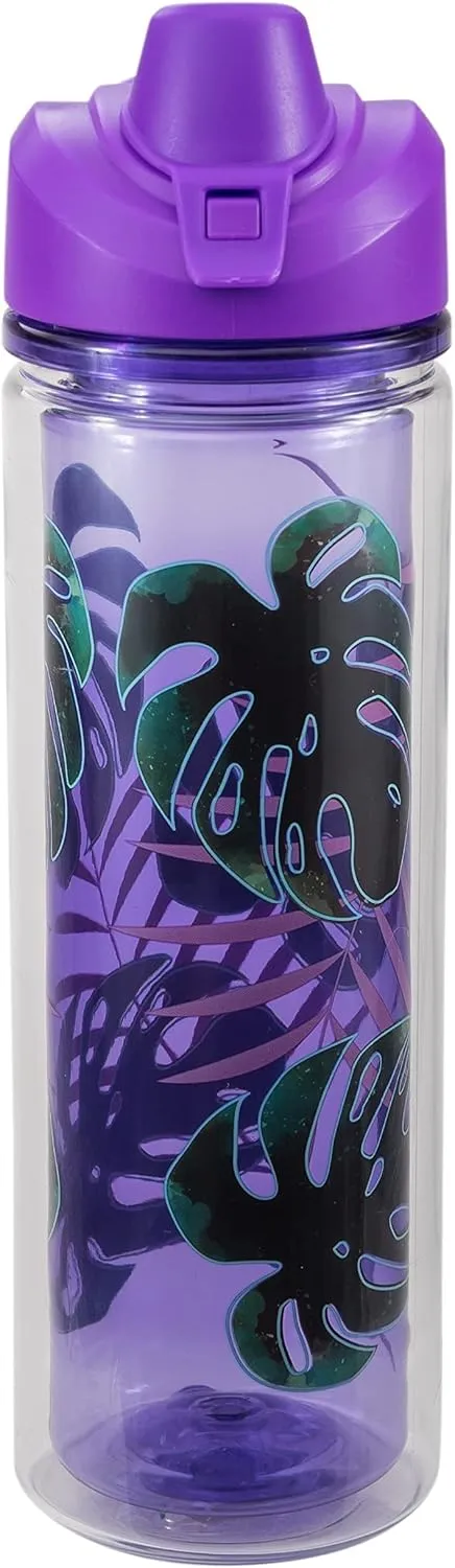 COOL GEAR Essence Chugger Water Bottle with Wide Mouth & Flip Up Design | Double-Wall Insulation and Carry Loop For Easy On-The-Go Use (2-Pack, 20 oz, Unicorn/Leaves)