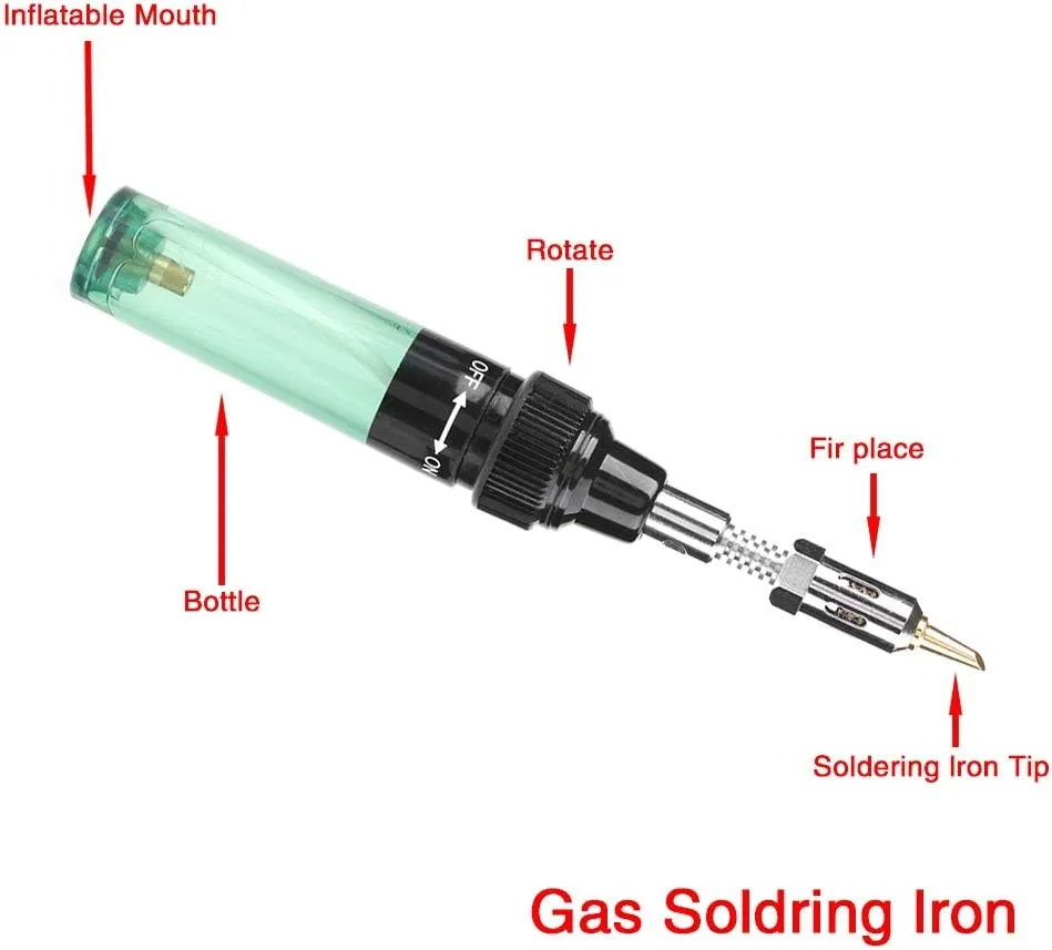 Cordless Butane Soldering Iron Gas Soldering Iron Mini Butane Torch Pen Gas Blow Torch Soldering Iron Gun Welding Pen Tool, For Welding of Electronic Products and Motherboard Circuits(green)