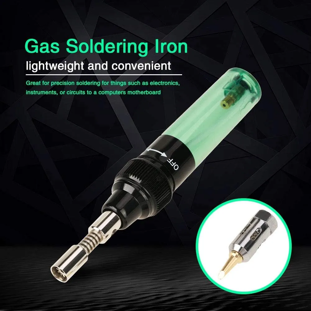 Cordless Butane Soldering Iron Gas Soldering Iron Mini Butane Torch Pen Gas Blow Torch Soldering Iron Gun Welding Pen Tool, For Welding of Electronic Products and Motherboard Circuits(green)