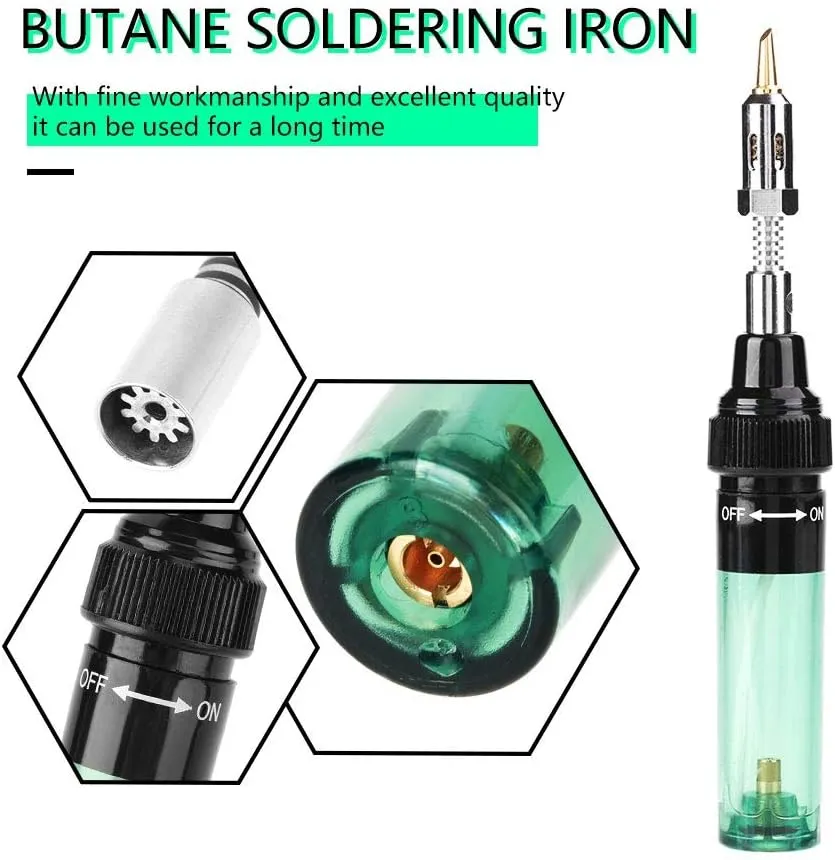 Cordless Butane Soldering Iron Gas Soldering Iron Mini Butane Torch Pen Gas Blow Torch Soldering Iron Gun Welding Pen Tool, For Welding of Electronic Products and Motherboard Circuits(green)