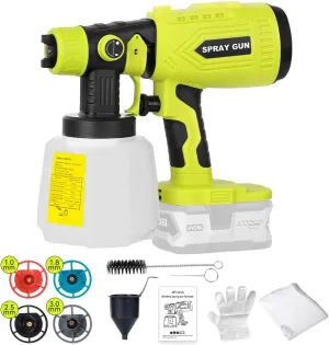 Cordless HVLP Paint Sprayer for Ryobi 18V ONE  Battery 200W High Power Handheld Spray Gun with 4 Copper Nozzles 3 Spray Patterns 1000ML Container(Battery not Included)
