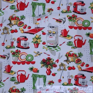 Cotton Fabric BTY Kitchen Antique Estate Vintage Retro Scenic Food Drink