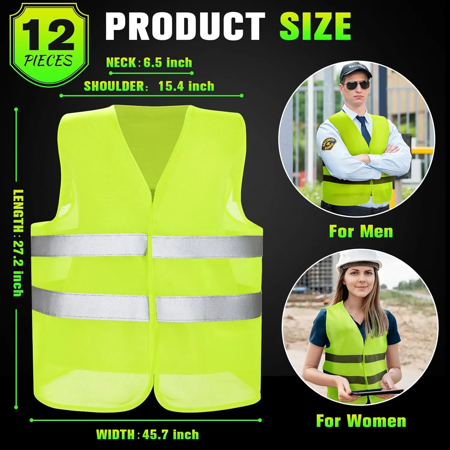 Coume 12/20 Pieces Safety Vests Bulk High Visibility Reflective Vests Mesh for Construction Working with 2 Reflective Strips