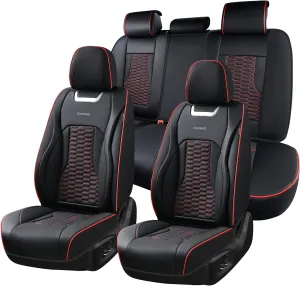 Coverado Car Seat Covers Full Set, 5 Seats Nappa Leather Seat Covers for Cars, Waterproof Automotive Car Seat Covers Interior Accessories Universal Fit Most Cars(Black&Red)