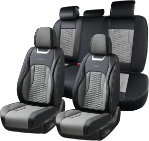 Coverado Car Seat Covers Full Set, 5 Seats Nappa Leather Seat Covers for Cars, Waterproof Automotive Car Seat Covers Interior Accessories Universal Fit Most Sedans, SUVs, Pick-up Trucks(Black&Gray)
