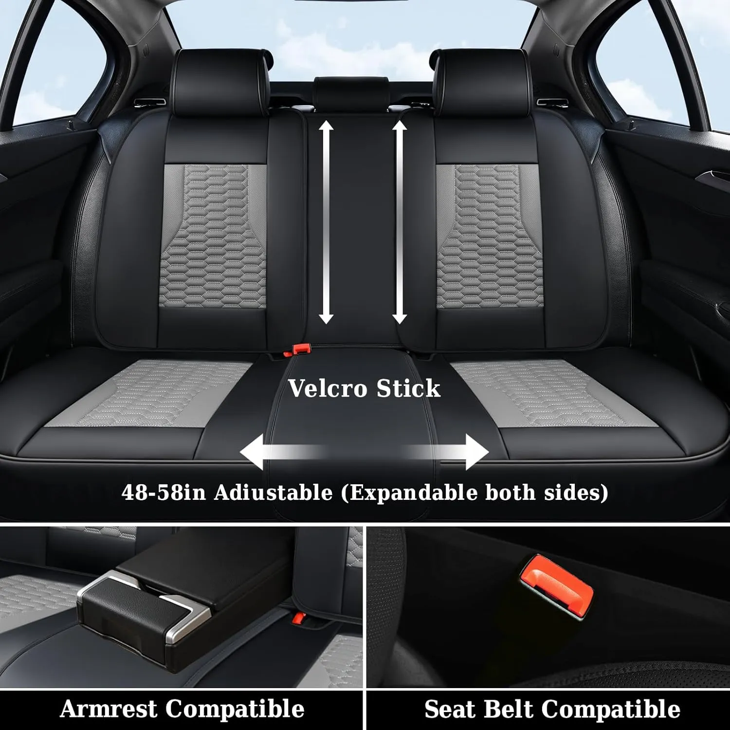 Coverado Car Seat Covers Full Set, 5 Seats Nappa Leather Seat Covers for Cars, Waterproof Automotive Car Seat Covers Interior Accessories Universal Fit Most Sedans, SUVs, Pick-up Trucks(Black&Gray)
