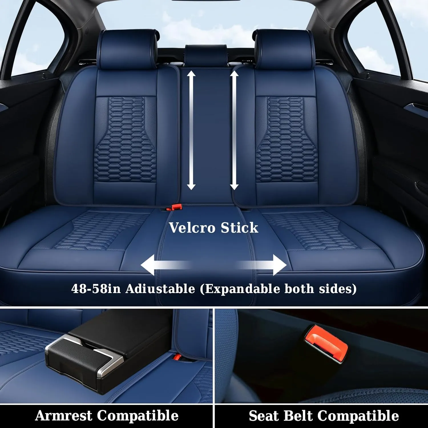 Coverado Car Seat Covers Full Set, 5 Seats Seat Covers for Cars, Nappa Leather Waterproof Car Seat Covers Automotive Seat Covers Interior Accessories Universal Fit Most Cars(Blue)