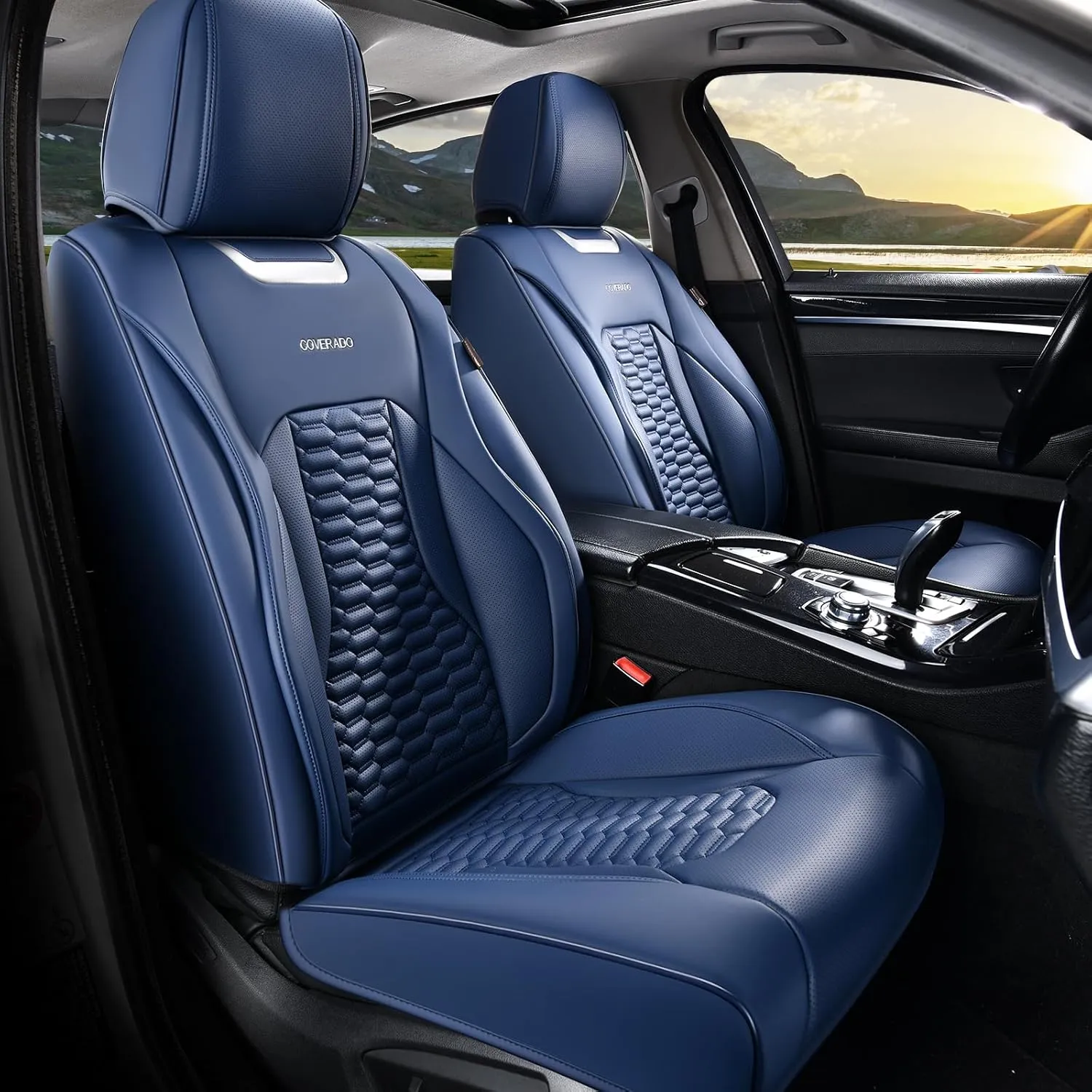 Coverado Car Seat Covers Full Set, 5 Seats Seat Covers for Cars, Nappa Leather Waterproof Car Seat Covers Automotive Seat Covers Interior Accessories Universal Fit Most Cars(Blue)