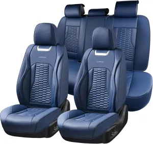 Coverado Car Seat Covers Full Set, 5 Seats Seat Covers for Cars, Nappa Leather Waterproof Car Seat Covers Automotive Seat Covers Interior Accessories Universal Fit Most Cars(Blue)