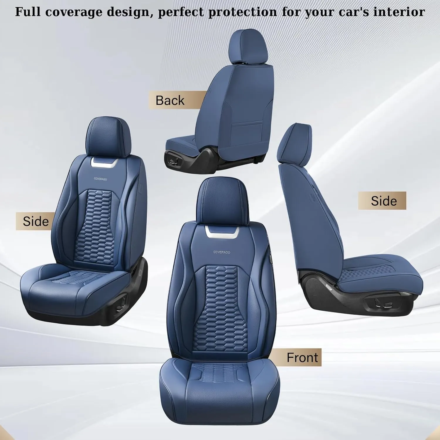 Coverado Car Seat Covers Full Set, 5 Seats Seat Covers for Cars, Nappa Leather Waterproof Car Seat Covers Automotive Seat Covers Interior Accessories Universal Fit Most Cars(Blue)