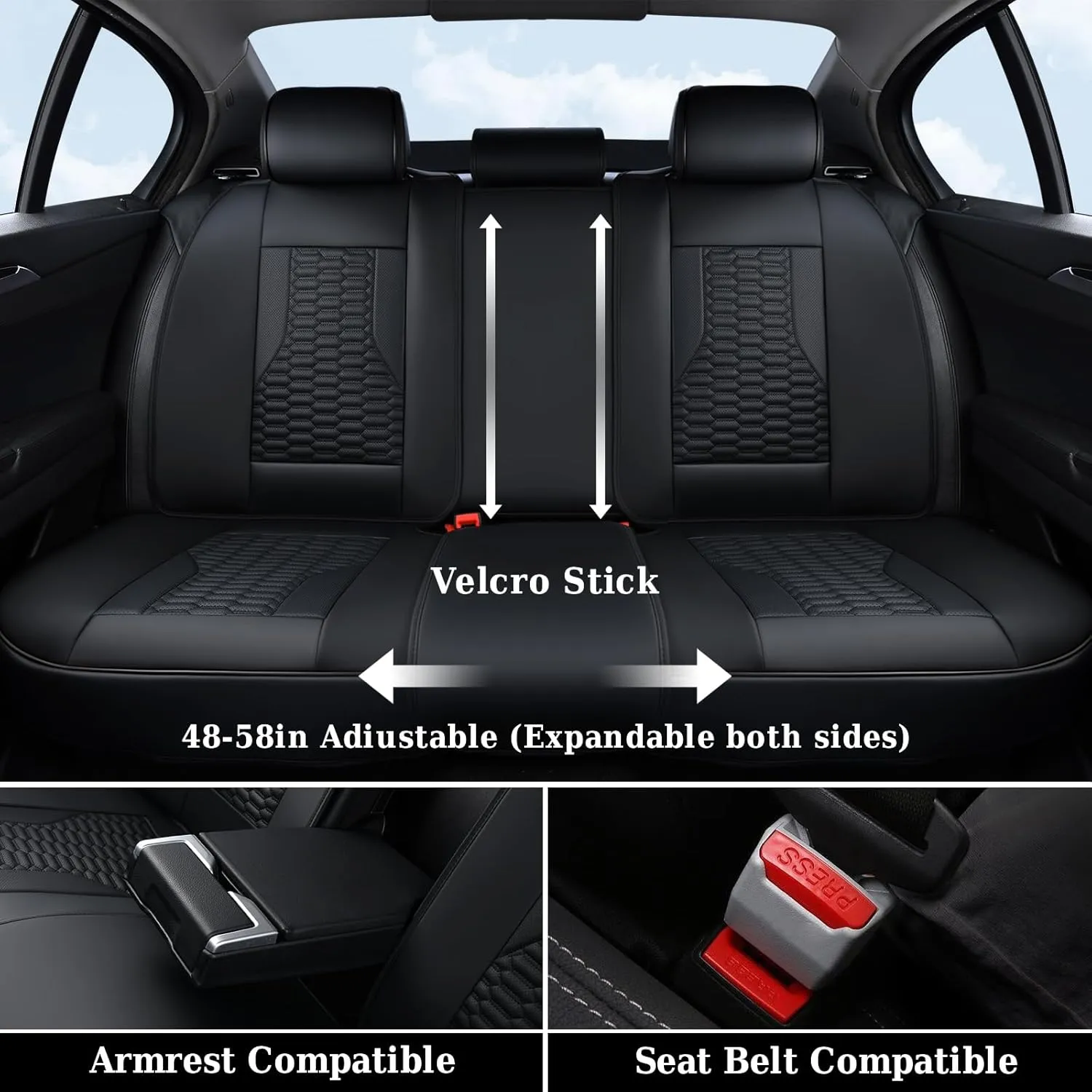 Coverado Car Seat Covers Full Set, Nappa Leather Seat Covers for Cars, Waterproof Automotive Car Seat Covers Interior Accessories Universal Fit Most Sedans, SUVs, Pick-up Trucks (Black)