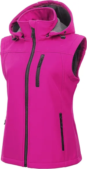 CREATMO US Women's Lightweight Softshell Vest Outerwear Windbreaker Sleeveless Jacket With Removable Hood