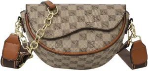 Crossbody Fanny Pack for Women Retro Letter Print Chest Waist Bag with Wide Strap Adjustable Belt Bag (Brown Plaid)