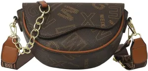 Crossbody Fanny Pack for Women Retro Letter Print Chest Waist Bag with Wide Strap Adjustable Belt Bag (Coffee Letter)