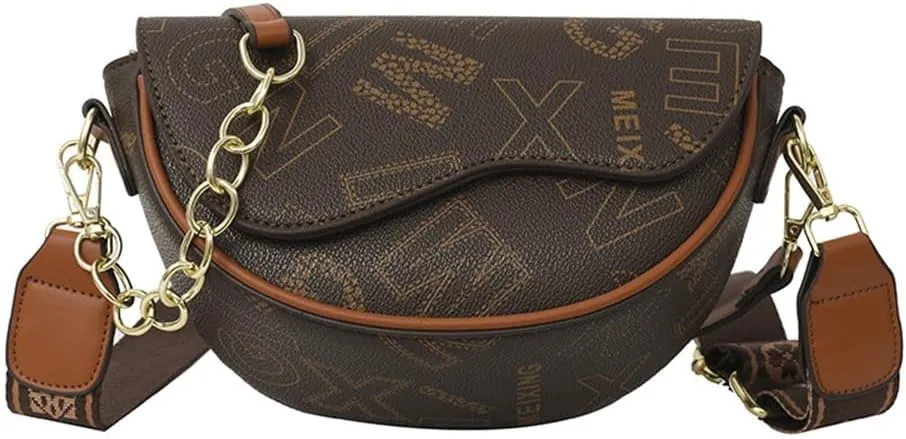 Crossbody Fanny Pack for Women Retro Letter Print Chest Waist Bag with Wide Strap Adjustable Belt Bag (Coffee Letter)