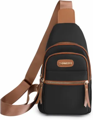 Crossbody Sling Backpack Sling Bag, Small Chest Bag Daypack Fanny Pack Cross Body Bag for Hiking Traveling Outdoors (Black)