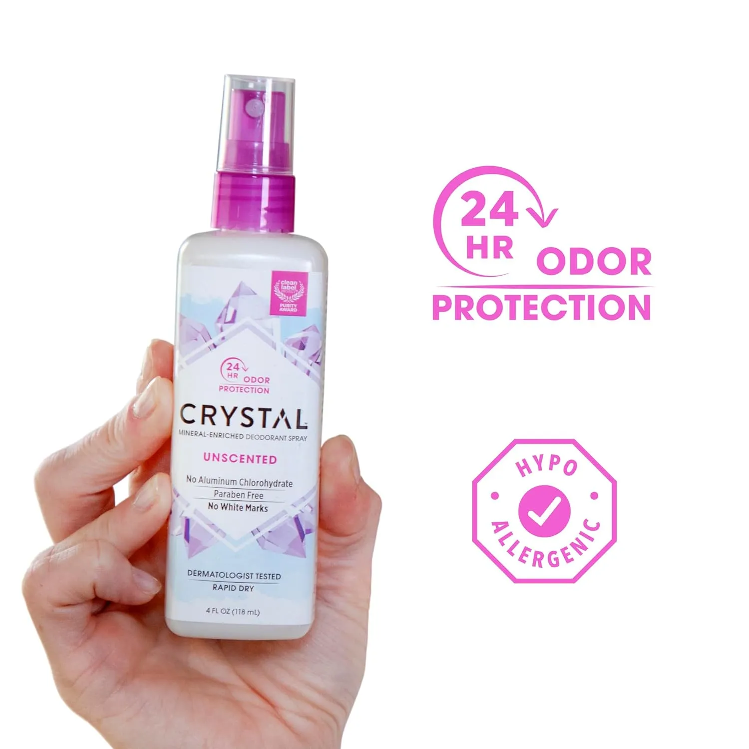CRYSTAL Mineral Deodorant Spray- Unscented Body Deodorant With 24-Hour Odor Protection, Aluminium Chloride & Paraben Free, 4 FL OZ, Pack of 6
