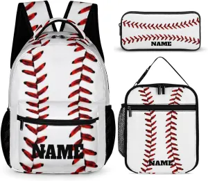 Custom Baseball Backpack with Lunch Box Set for Travel Camping Picnic Work Office, 3 in 1 Backpacks Matching Combo