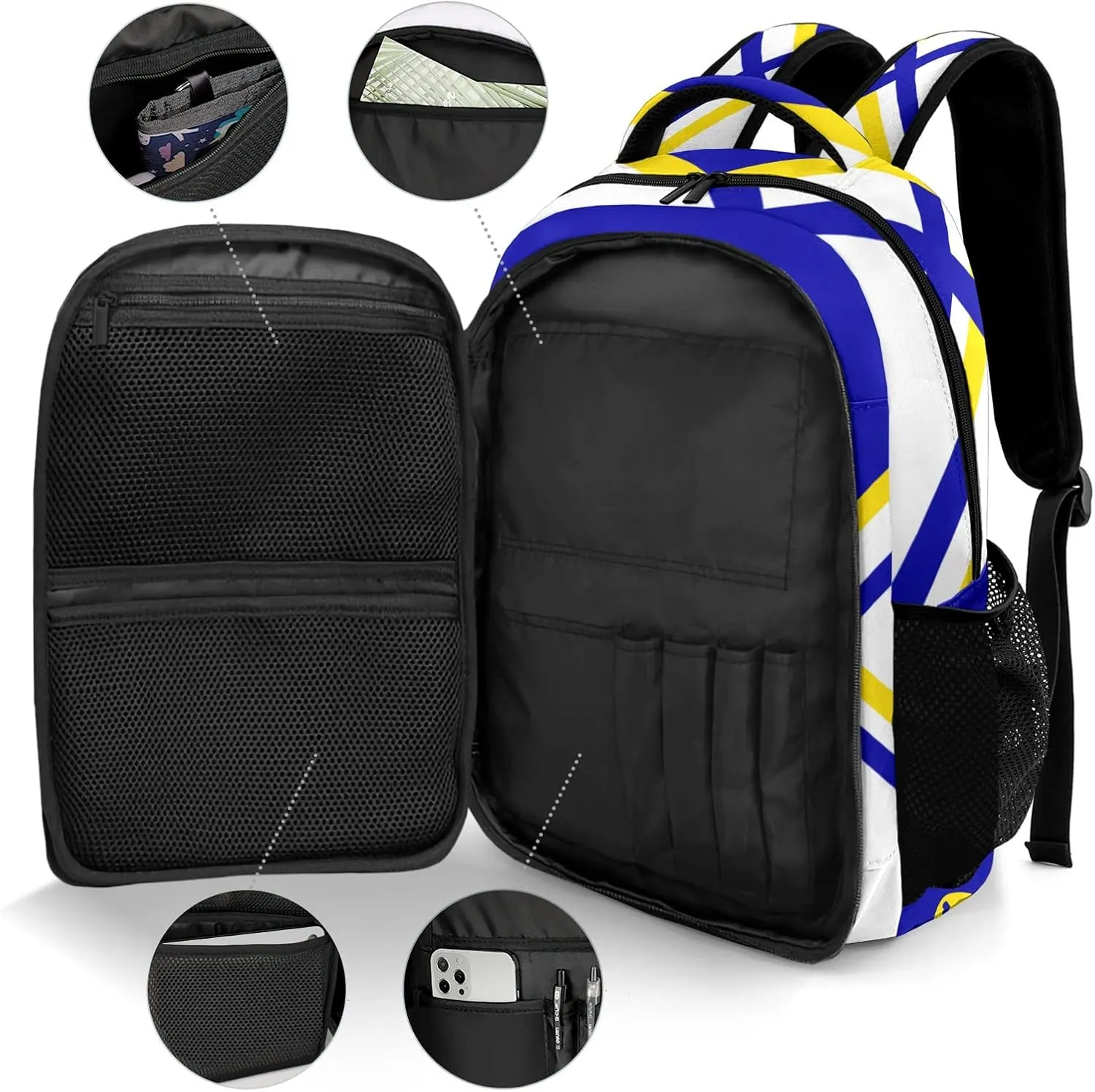 Custom Cheerleaders Backpack Casual Bag Daypack for Women Men Camping Hiking Cheer Pom Blue Gold Yellow