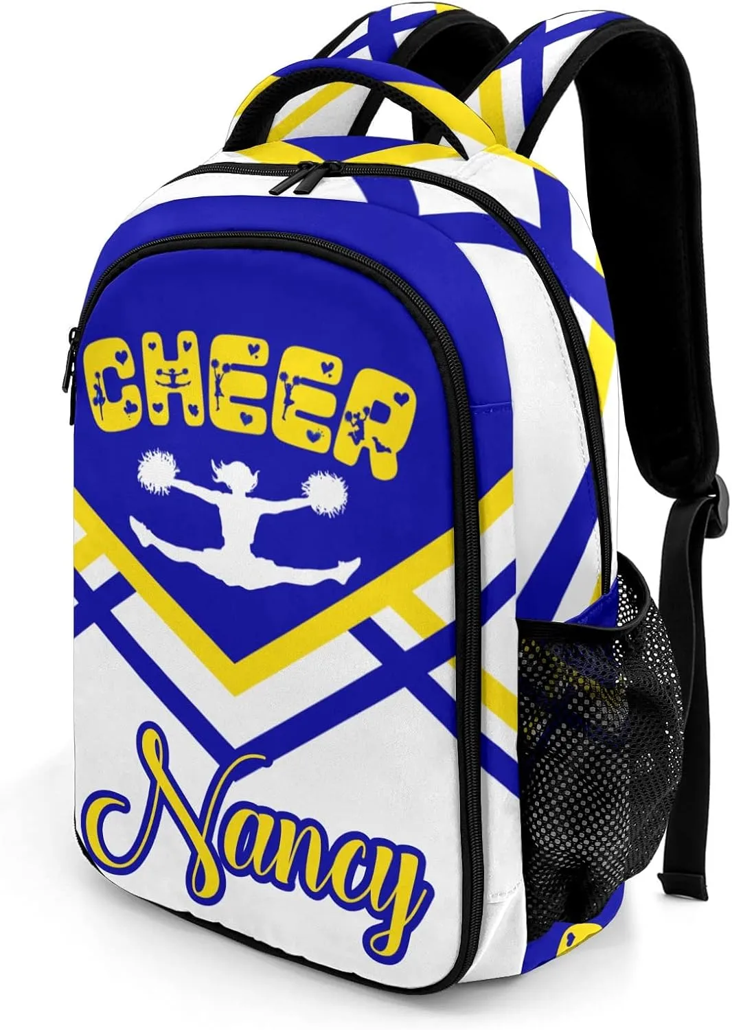 Custom Cheerleaders Backpack Casual Bag Daypack for Women Men Camping Hiking Cheer Pom Blue Gold Yellow