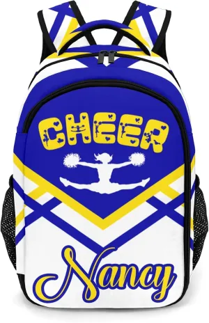 Custom Cheerleaders Backpack Casual Bag Daypack for Women Men Camping Hiking Cheer Pom Blue Gold Yellow