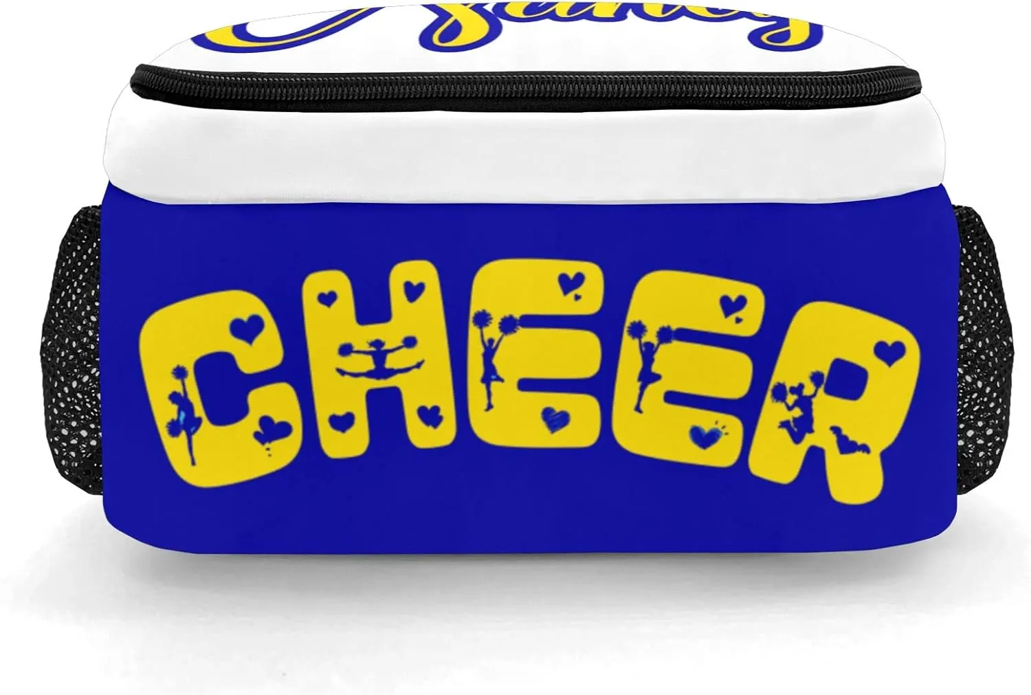 Custom Cheerleaders Backpack Casual Bag Daypack for Women Men Camping Hiking Cheer Pom Blue Gold Yellow