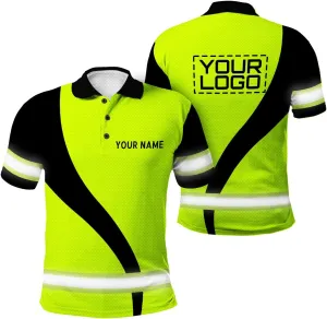Custom Hi Vis Polo Uniform, Funny Work Shirts Reflective Hi Viz Safety Shirts Short Sleeve Company Polo Shirt