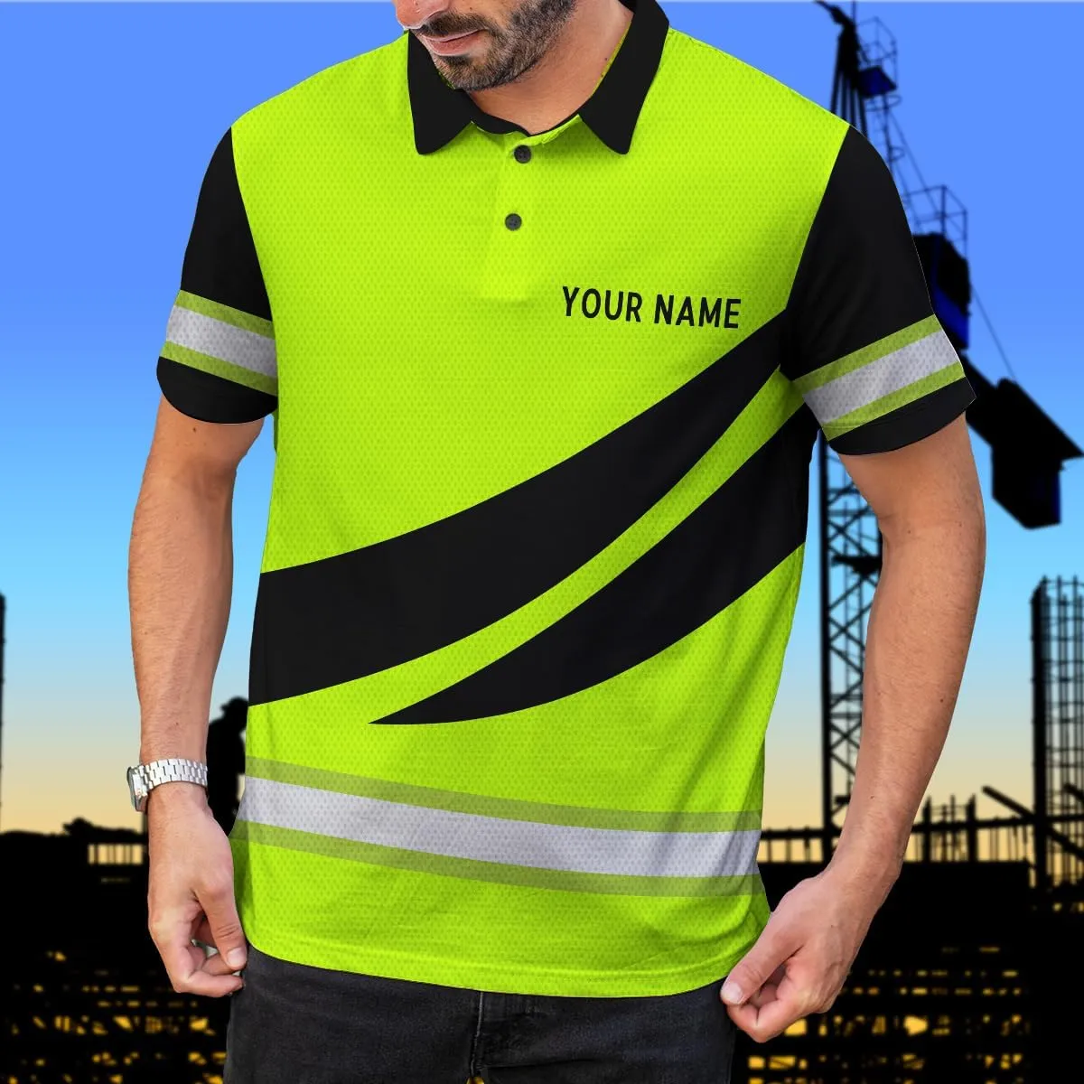 Custom Hi Vis Polo Uniform, Funny Work Shirts Reflective Hi Viz Safety Shirts Short Sleeve Company Polo Shirt