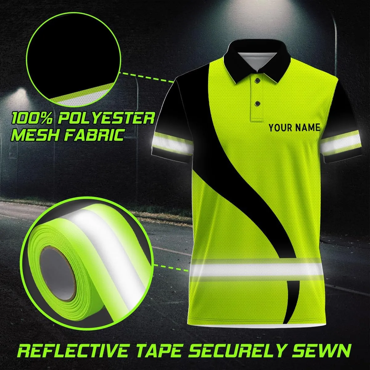 Custom Hi Vis Polo Uniform, Funny Work Shirts Reflective Hi Viz Safety Shirts Short Sleeve Company Polo Shirt