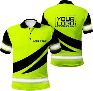 Custom Hi Vis Polo Uniform, Funny Work Shirts Reflective Hi Viz Safety Shirts Short Sleeve Company Polo Shirt