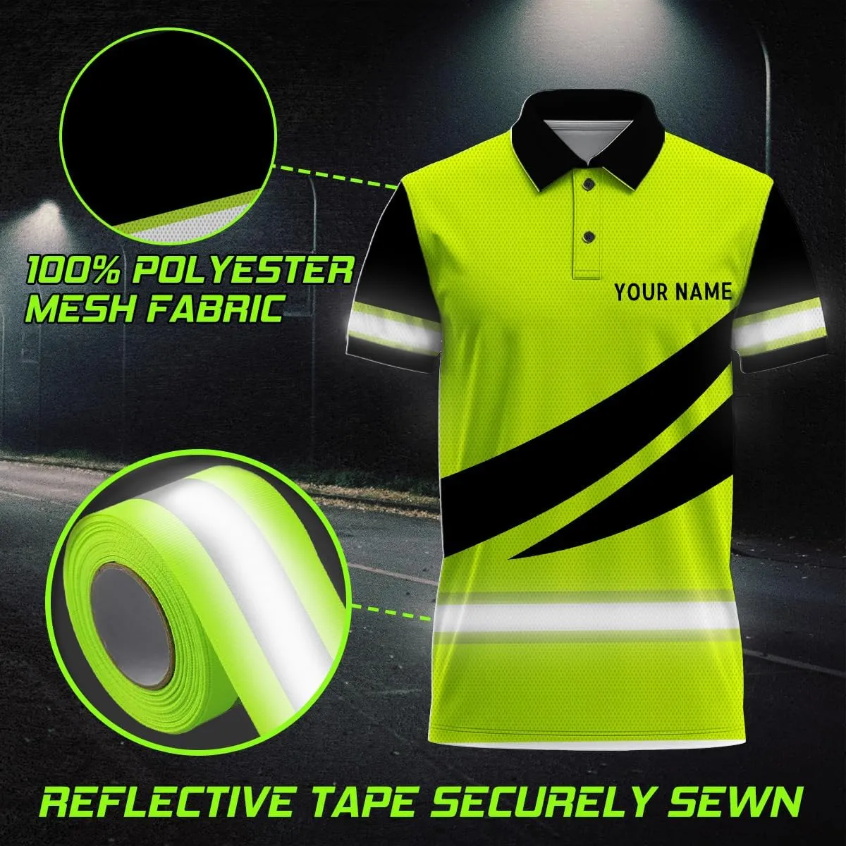 Custom Hi Vis Polo Uniform, Funny Work Shirts Reflective Hi Viz Safety Shirts Short Sleeve Company Polo Shirt