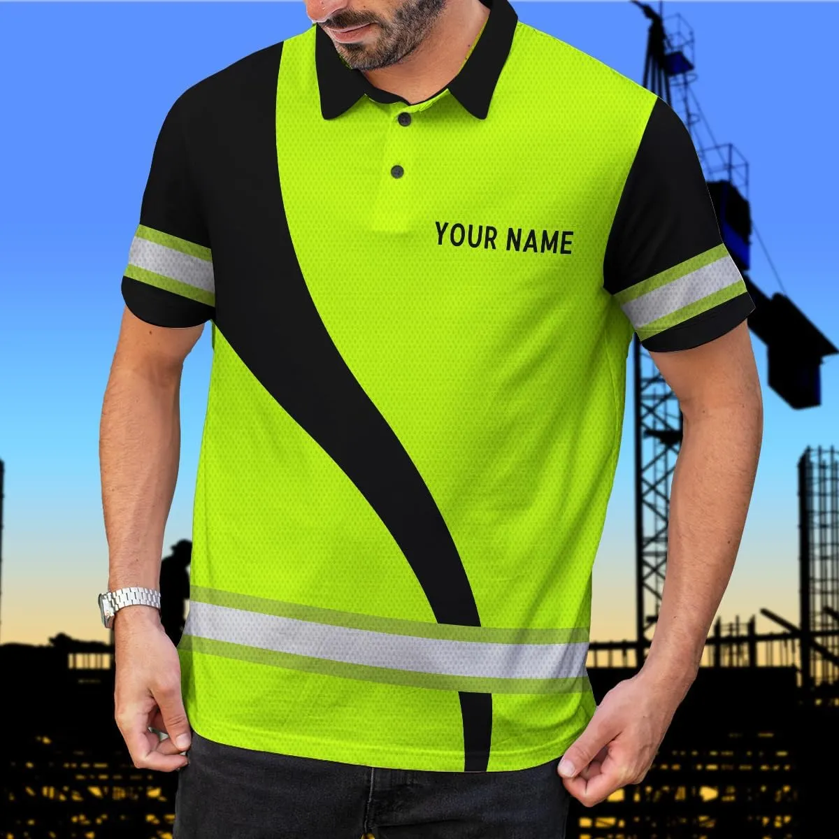 Custom Hi Vis Polo Uniform, Funny Work Shirts Reflective Hi Viz Safety Shirts Short Sleeve Company Polo Shirt