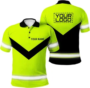 Custom Hi Vis Polo Uniform, Funny Work Shirts Reflective Hi Viz Safety Shirts Short Sleeve Company Polo Shirt