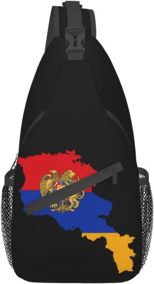 CUTEDWARF Armenian Flag Map Sling Backpack Unisex Fashion Daypack Cross Chest Bag Diagonally Hiking Rucksack