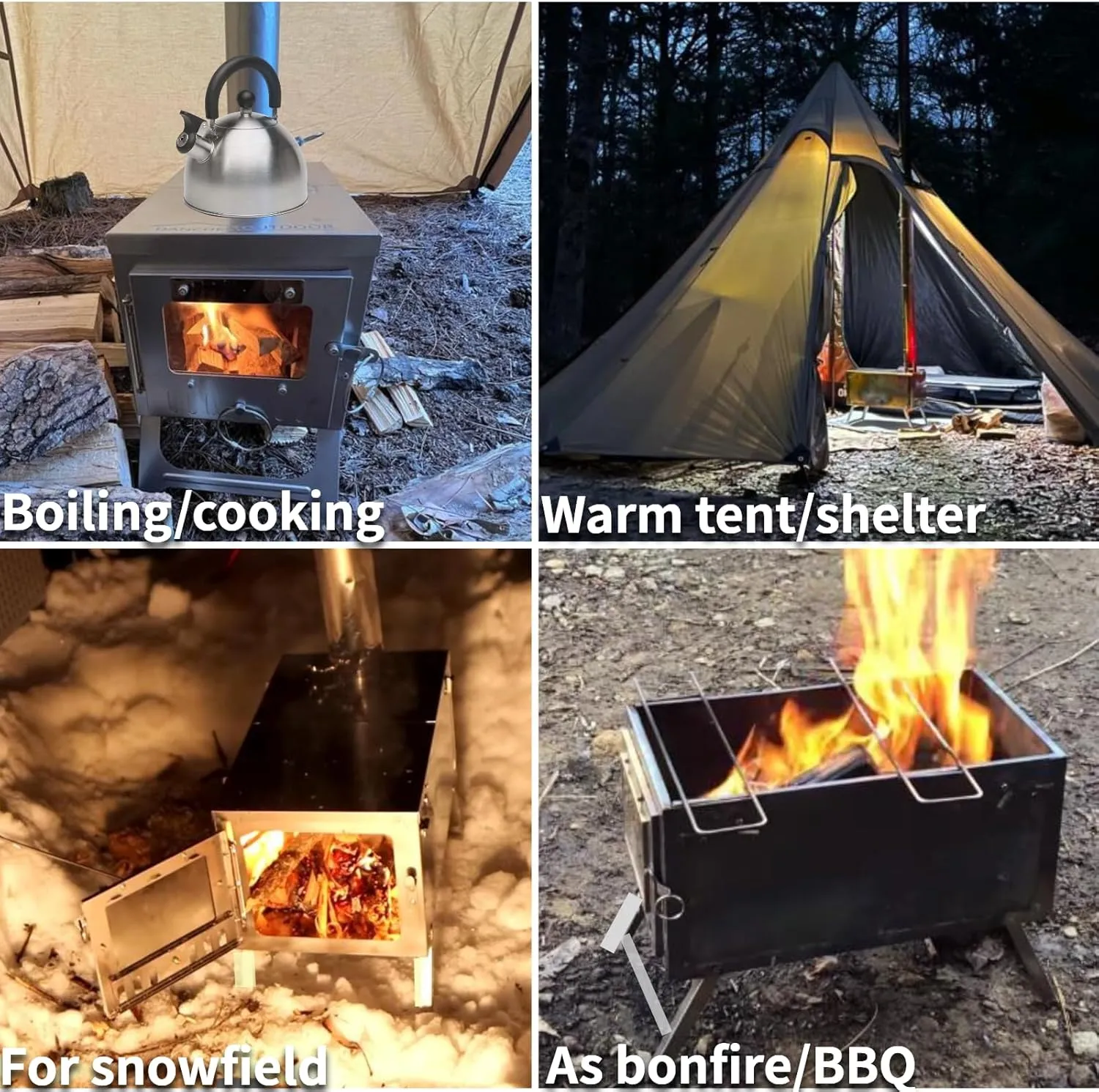 DANCHEL OUTDOOR S6/SSG Folding Camping Stove, 304 Stainless Steel Wood Burning Stove with 7.2ft Chimney, Portable Hot Tent Stove Solo Camping Survival Backpacking, Lightweight & Compact Design