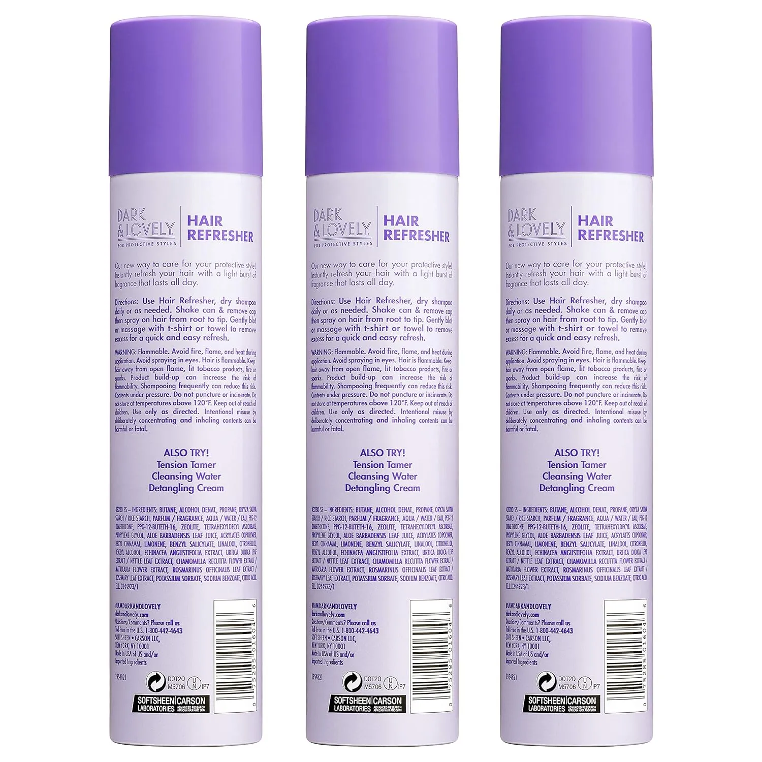 Dark and Lovely For Protective Styles Hair Refresher With Aloe for Braids, Weaves, Wigs and Locs No Dyes, SoftSheen-Carson, 3.4 oz, Pack of 3